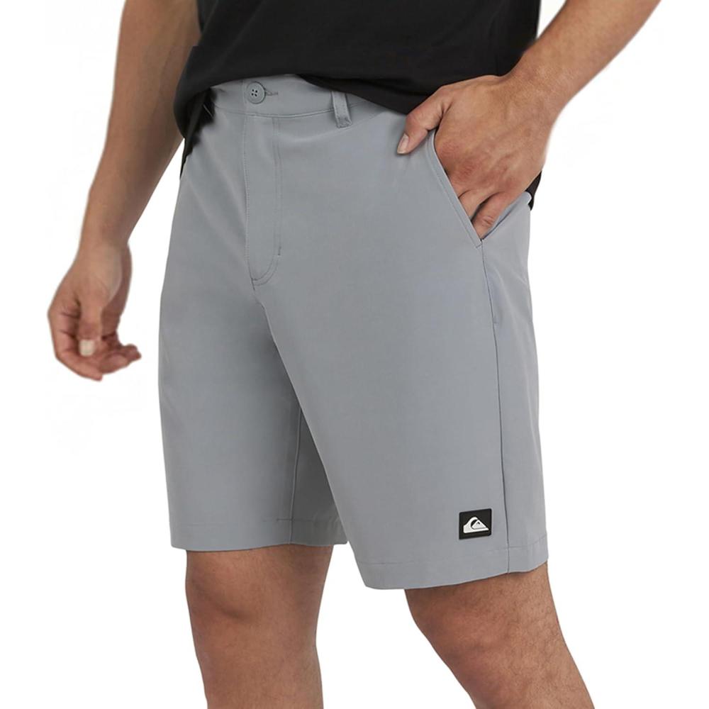 imageQuiksilver Mens Regular Fit Fixed Waist Water Friendly Active Hybrid ShortsSolid Design Smoked Grey