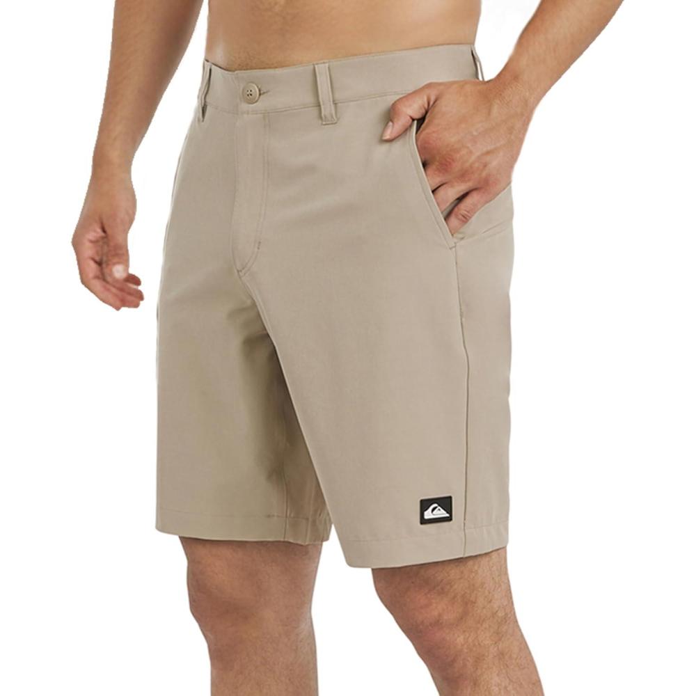 imageQuiksilver Mens Regular Fit Fixed Waist Water Friendly Active Hybrid ShortsSolid Design Taupe