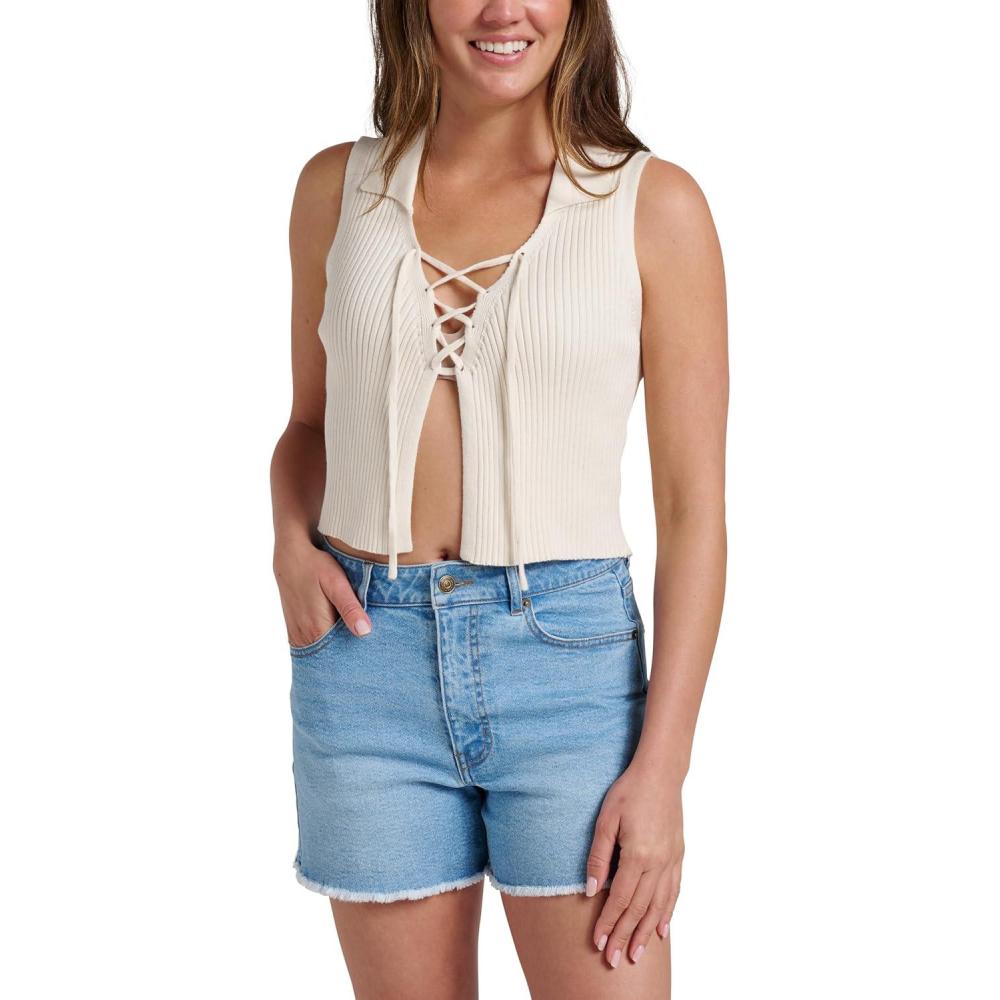 imageQuiksilver Womens Sandbar Sleeveless Lace Up SweaterSeashell