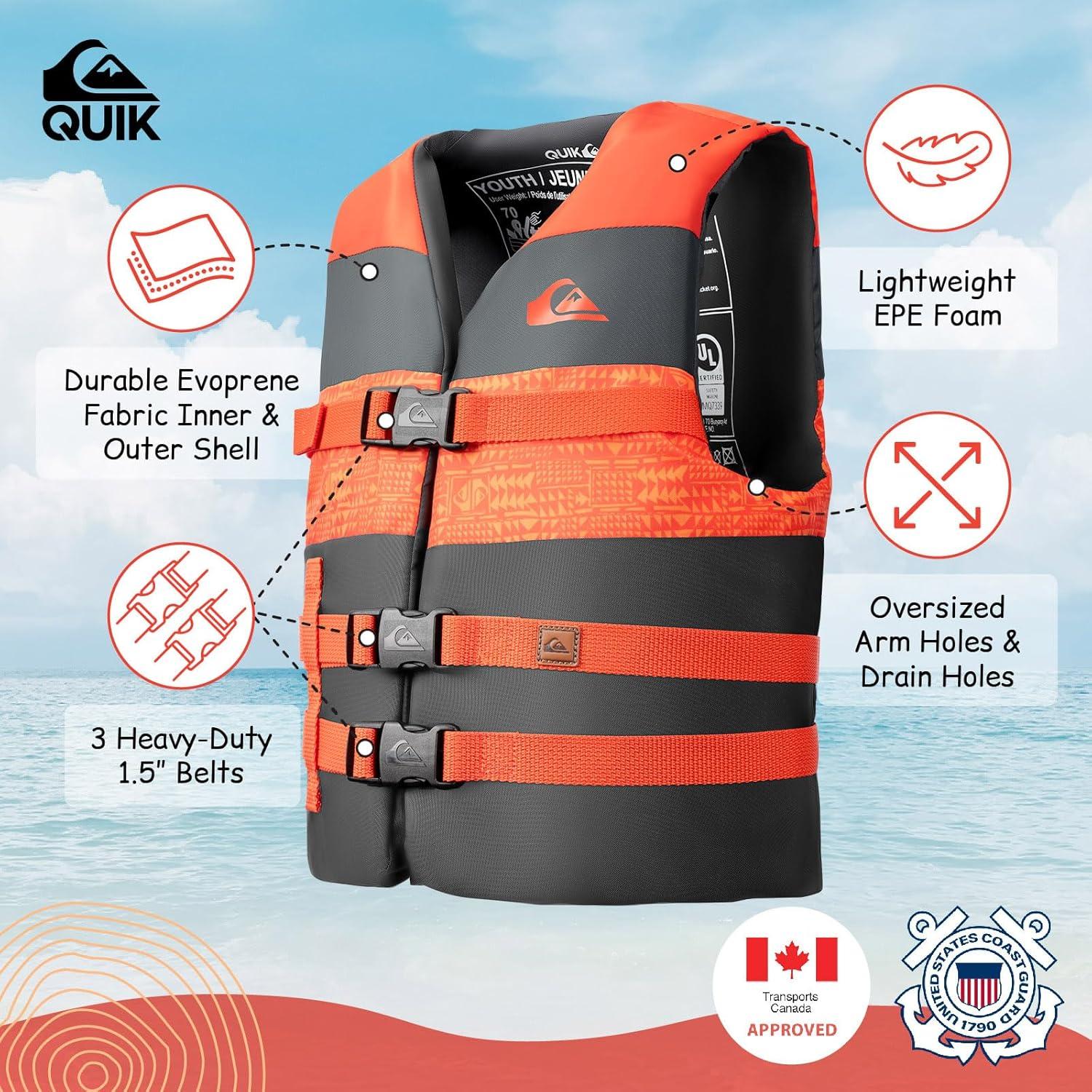 imageQUIKSILVER USCG Approved Life Jacket for YouthKidsInfant Lightweight EPE Foam Type III PFD with QuickRelease Buckles for Pool Lake Kayaking Boating SwimmingOrange