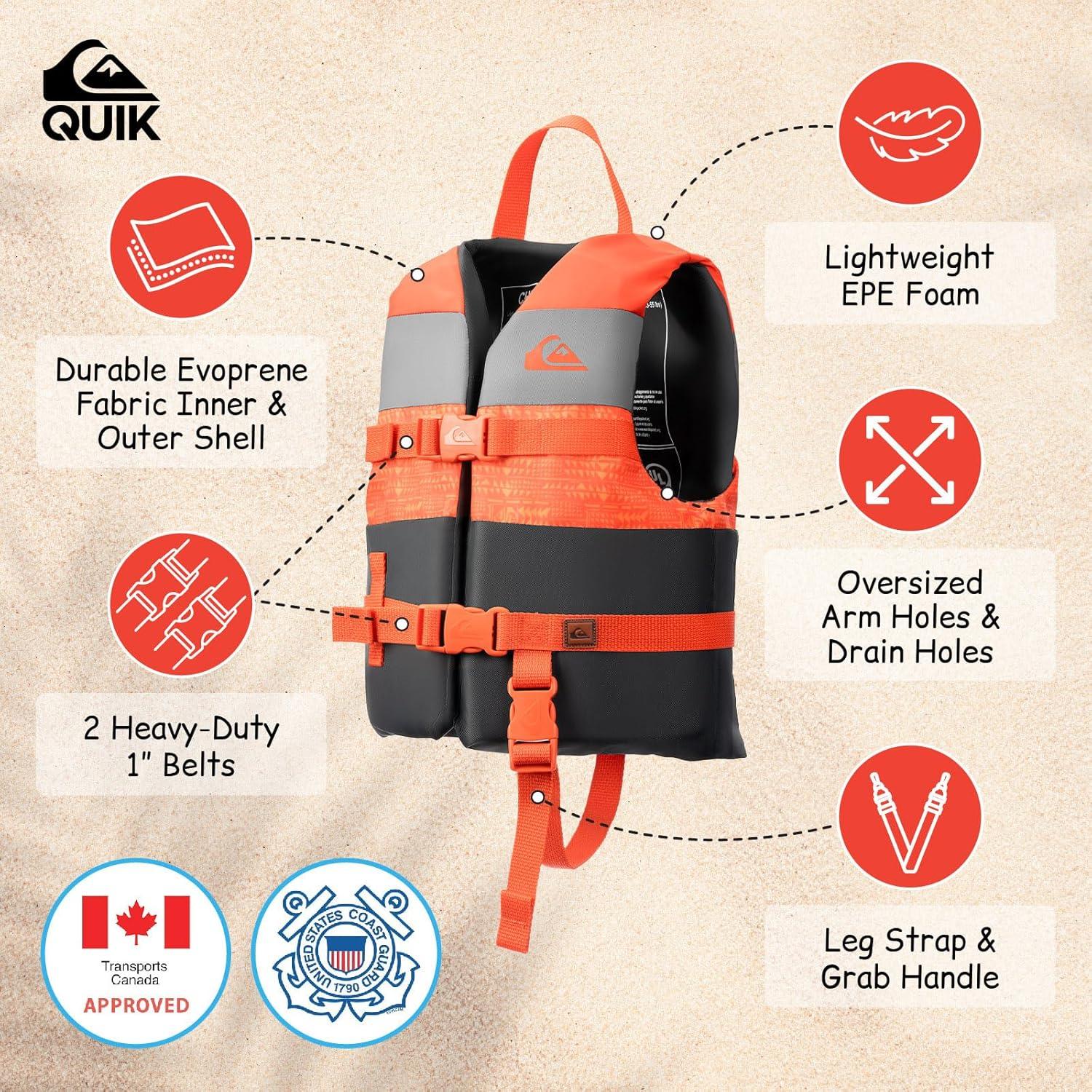 imageQUIKSILVER USCG Approved Life Jacket for YouthKidsInfant Lightweight EPE Foam Type III PFD with QuickRelease Buckles for Pool Lake Kayaking Boating SwimmingOrange
