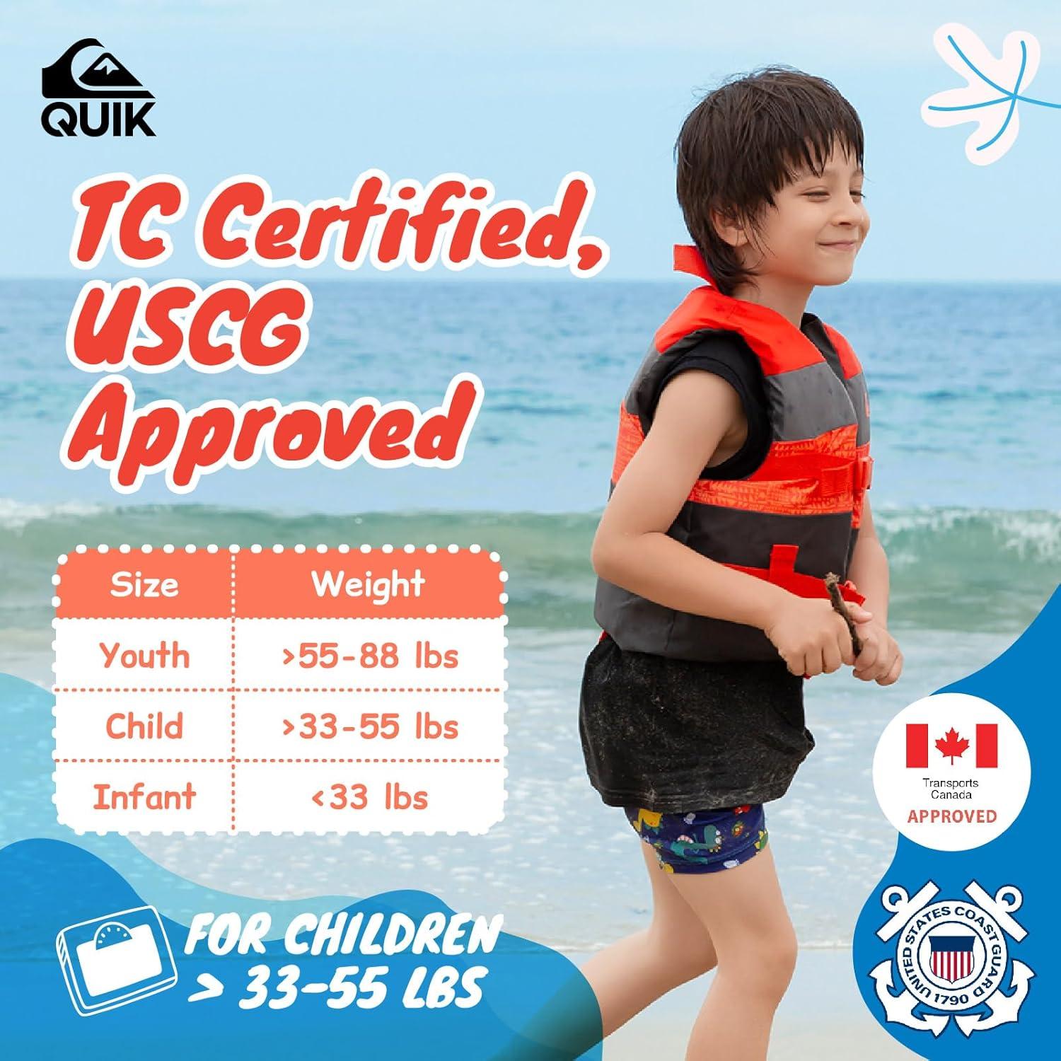 imageQUIKSILVER USCG Approved Life Jacket for YouthKidsInfant Lightweight EPE Foam Type III PFD with QuickRelease Buckles for Pool Lake Kayaking Boating SwimmingOrange