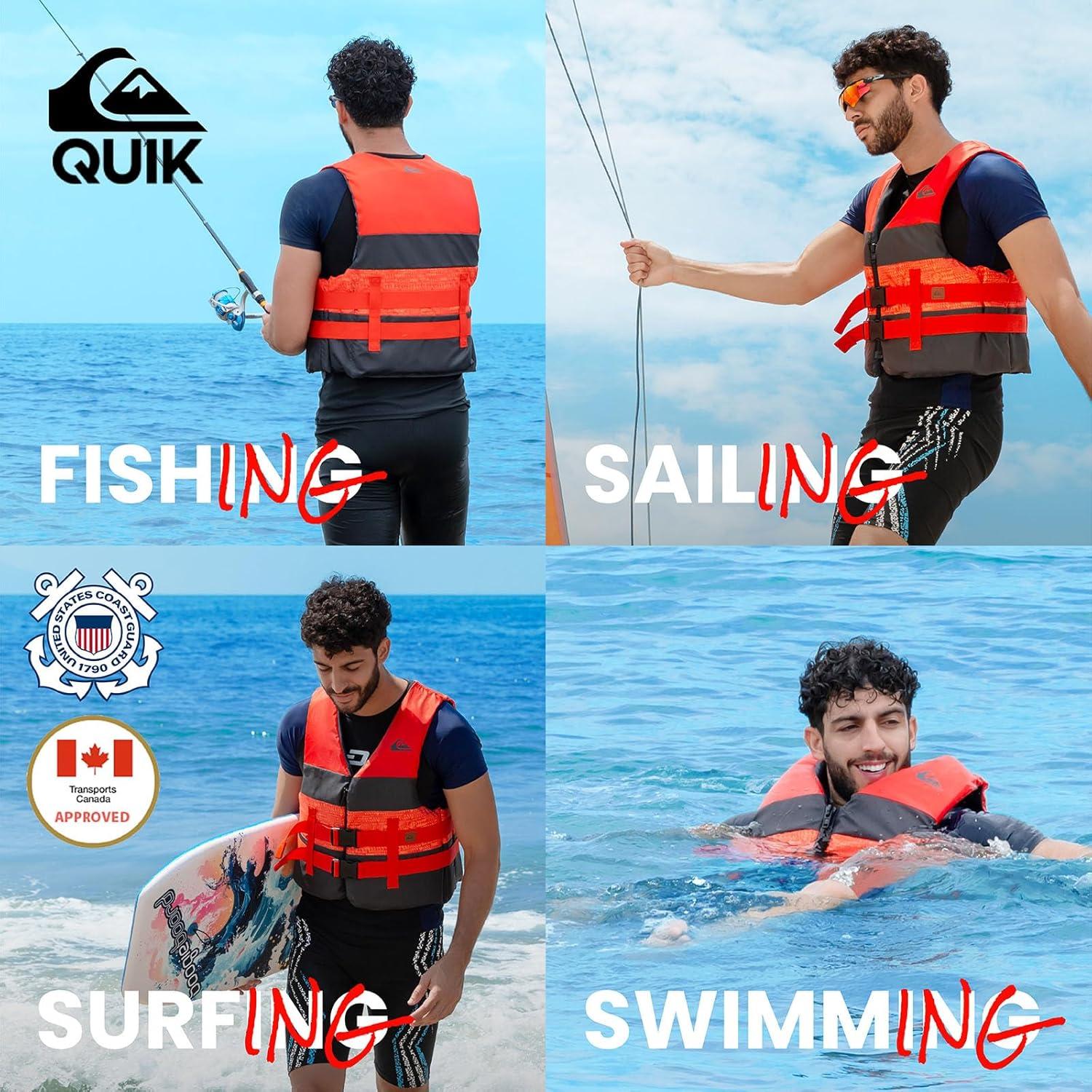 imageQUIKSILVER USCG Approved Mens Life Jacket Type III PFD Lightweight Life Vest with EPE FoamQuickRelease Buckles and Drain Holes for Fishing Boating ampamp Kayaking WatersportsOrange