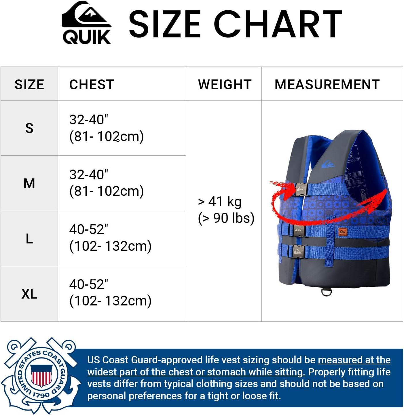 imageQUIKSILVER USCG Approved Mens Life Vest Type III PFD Lightweight EPE Foam Life Jackets with QuickRelease Buckles and Drain Holes for Fishing Boating and Kayaking WatersportsBlue