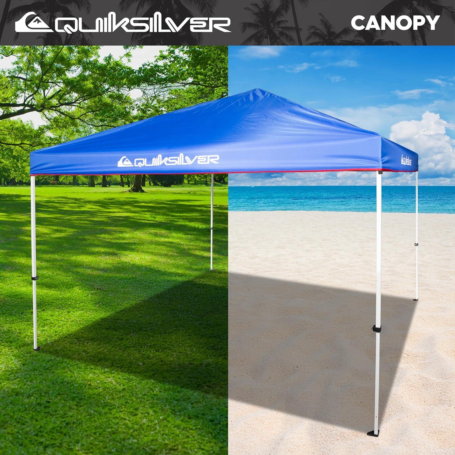 imageQuiksilver 10x10 Pop Up Canopy UPF 50 Outdoor Beach Tent with OnePush Setup Portable Shade Shelter for Beach Tailgate Festivals Camping WaterResistant Folding Gazebo with Wheeled BagSolid Blue