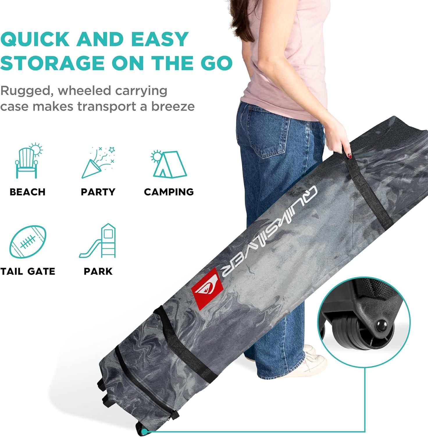 imageQuiksilver 10x10 Pop Up Canopy UPF 50 Outdoor Beach Tent with OnePush Setup Portable Shade Shelter for Beach Tailgate Festivals Camping WaterResistant Folding Gazebo with Wheeled BagPop Up Canopy