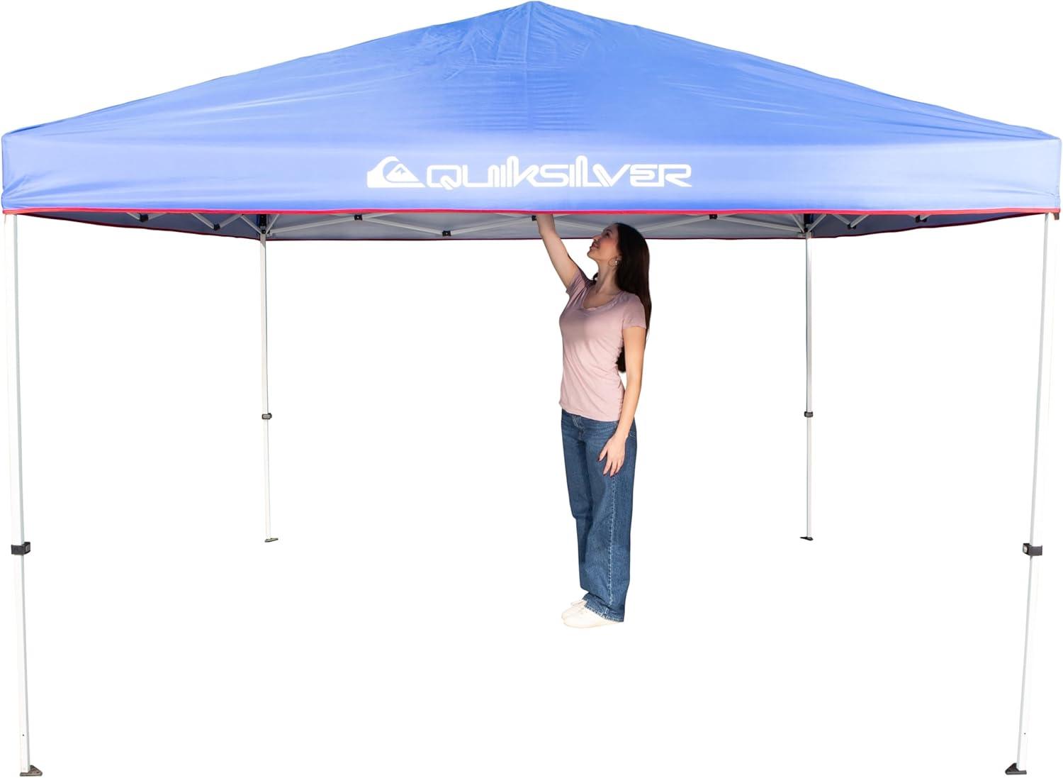 imageQuiksilver 10x10 Pop Up Canopy UPF 50 Outdoor Beach Tent with OnePush Setup Portable Shade Shelter for Beach Tailgate Festivals Camping WaterResistant Folding Gazebo with Wheeled BagSolid Blue