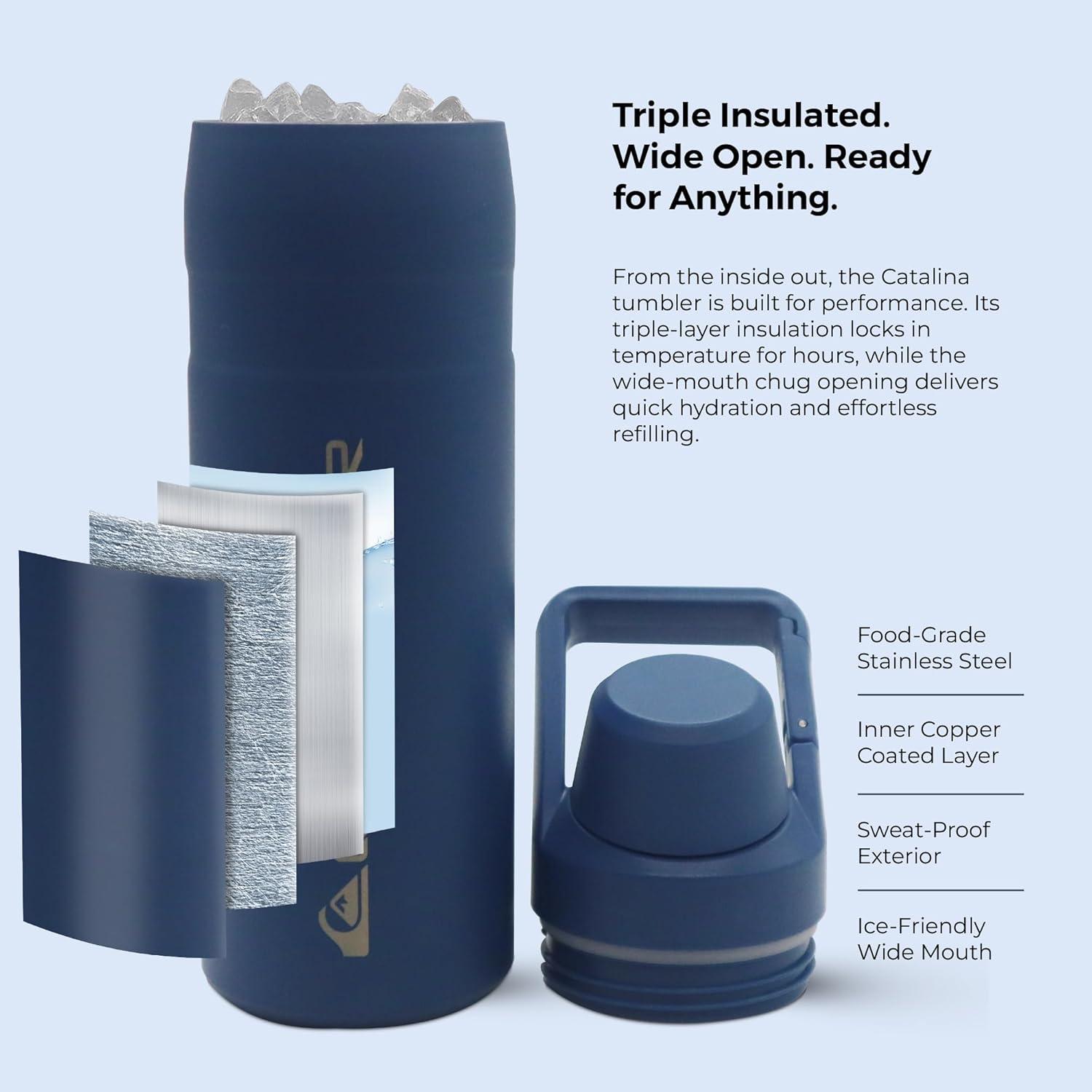 imageQuiksilver 24oz Stainless Steel Water Bottle Wide Mouth Insulated Tumbler with Carabiner Hook 188 Steel 24hr Cold BPA Free Reusable Bottle for Men Women Elmwood 24ozOrion Blue