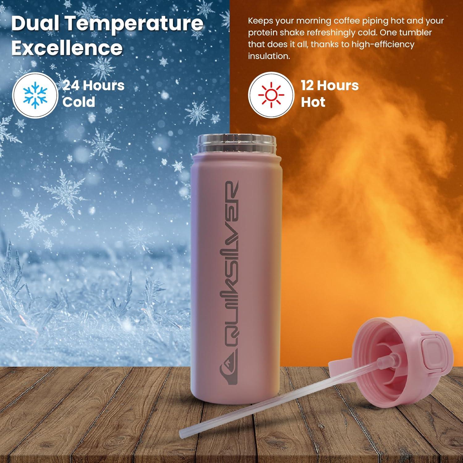 imageQuiksilver Laguna 24oz Tripple Wall Stainless Steel Water Bottle Reusuable Sports Bottle with LeakProof Straw and Spout Lid NonSlip Rubber Base Carrier Handle 24H Hot ampamp Cold Insulated TumblerLotus
