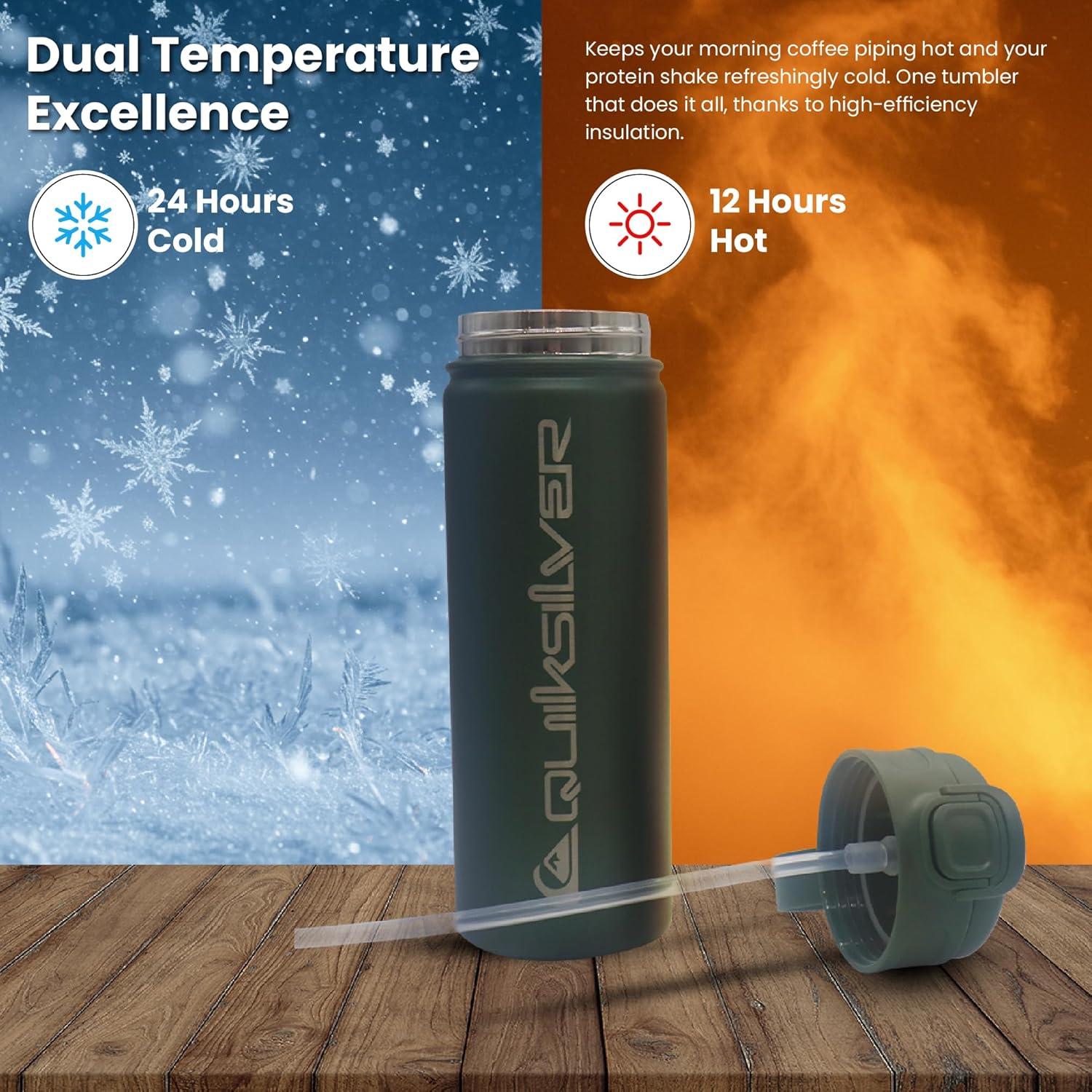 imageQuiksilver Laguna 24oz Tripple Wall Stainless Steel Water Bottle Reusuable Sports Bottle with LeakProof Straw and Spout Lid NonSlip Rubber Base Carrier Handle 24H Hot ampamp Cold Insulated TumblerGreen