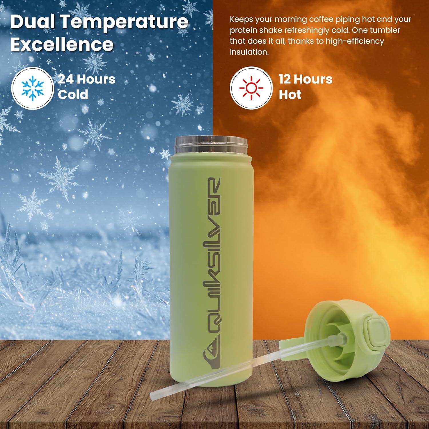 imageQuiksilver Laguna 24oz Tripple Wall Stainless Steel Water Bottle Reusuable Sports Bottle with LeakProof Straw and Spout Lid NonSlip Rubber Base Carrier Handle 24H Hot ampamp Cold Insulated TumblerLime