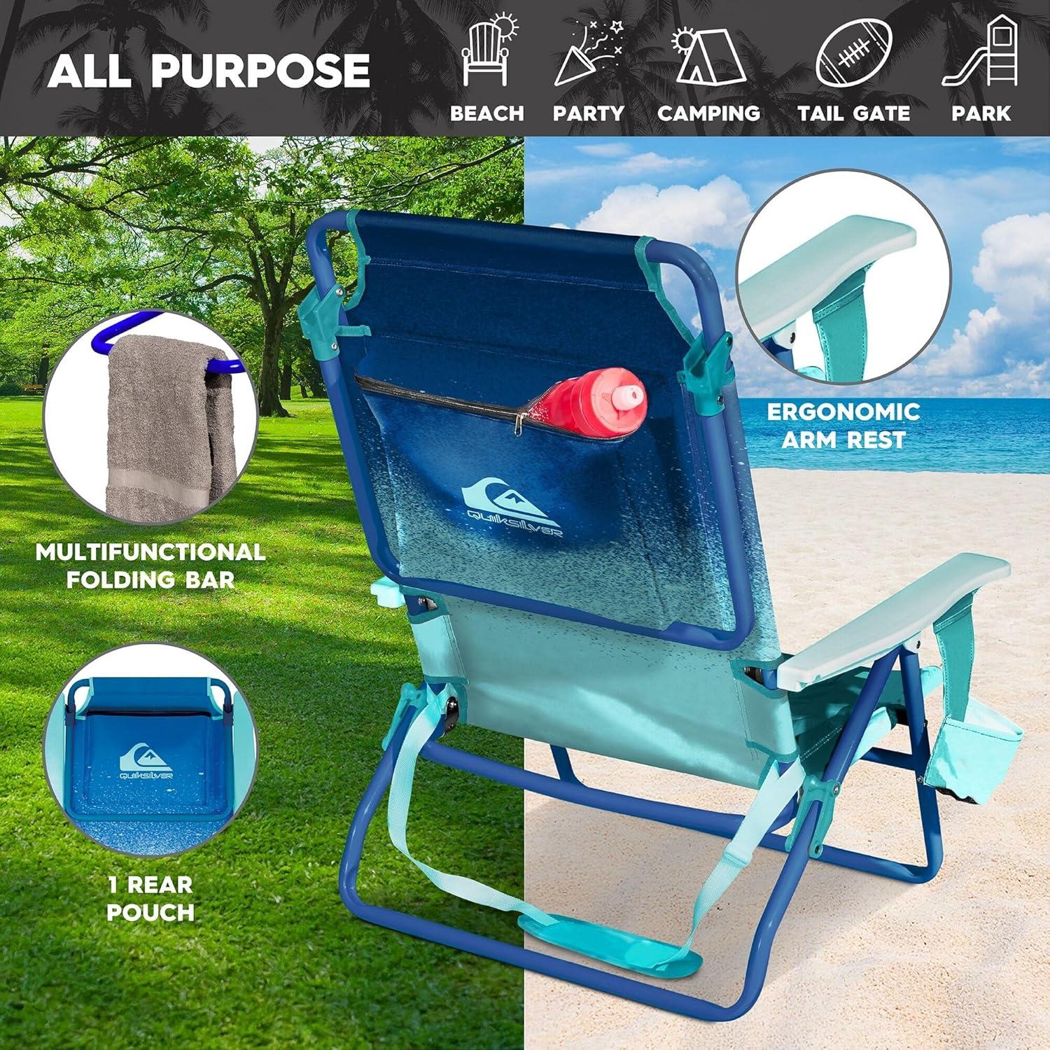 imageQuiksilver Low Beach Chair Lightweight Folding Chair Portable and Durable Chairs for Beach Patio Camping Chair or Sporting Events with Carry Strap2pack Blue