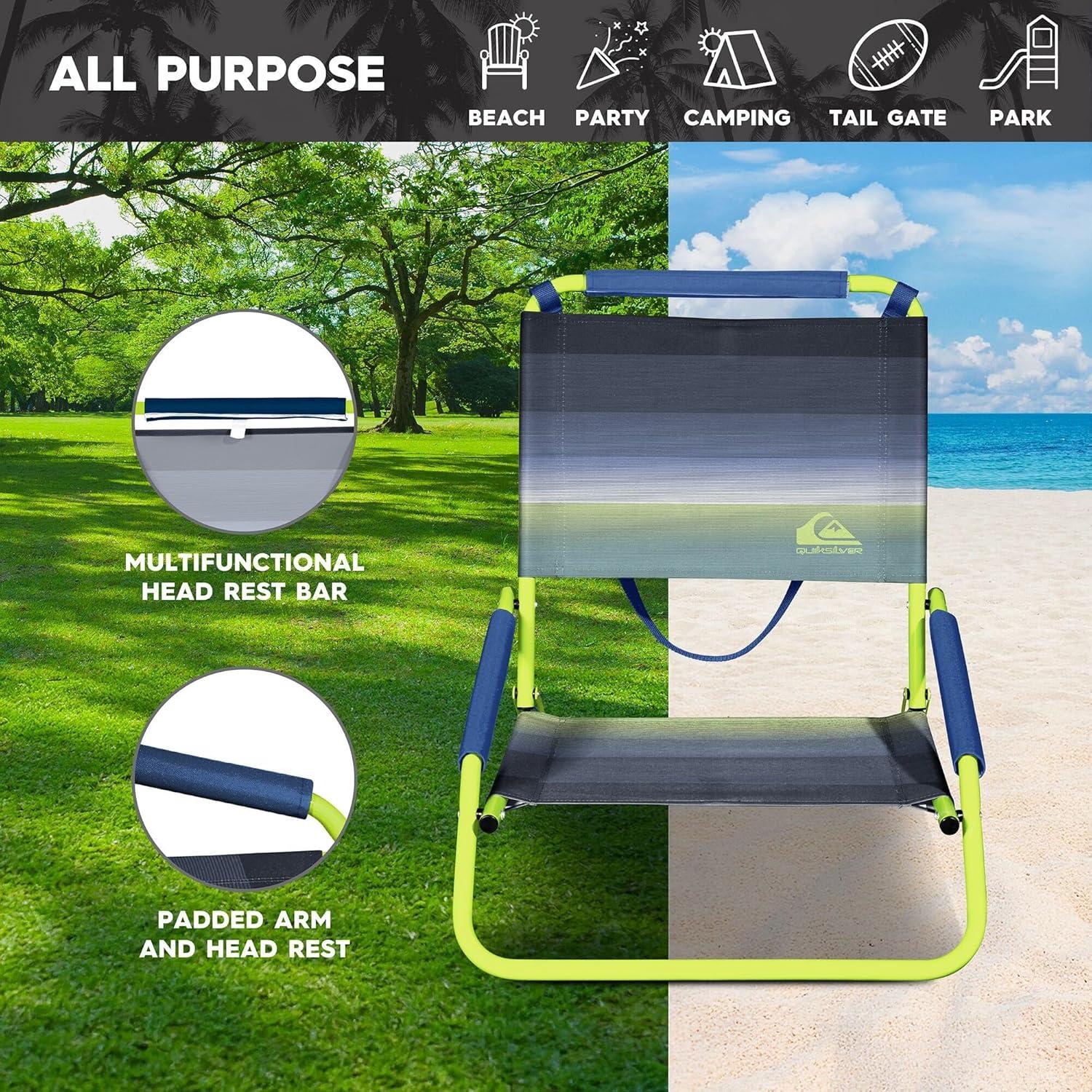 imageQuiksilver Low Beach Chair Lightweight Folding Chair Portable and Durable Chairs for Beach Patio Camping Chair or Sporting Events with Carry StrapCharcoalGreen