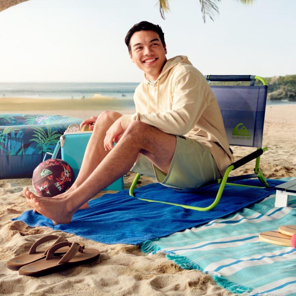imageQuiksilver Low Beach Chair Lightweight Folding Chair Portable and Durable Chairs for Beach Patio Camping Chair or Sporting Events with Carry StrapCharcoalGreen