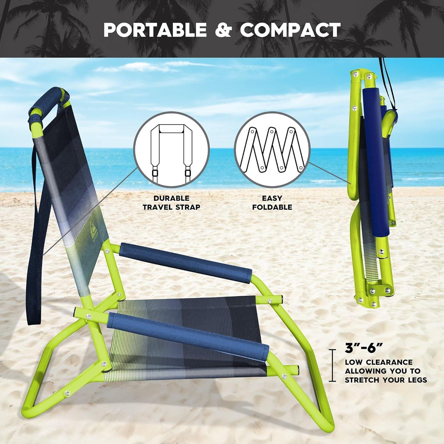 imageQuiksilver Low Beach Chair Lightweight Folding Chair Portable and Durable Chairs for Beach Patio Camping Chair or Sporting Events with Carry StrapCharcoalGreen