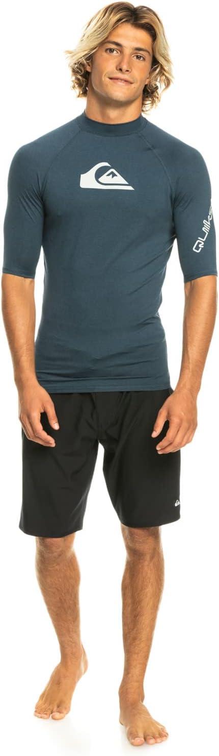 imageQuiksilver Mens All Time Short Sleeve Rashguard UPF 50 Sun Protection Surf ShirtBlue