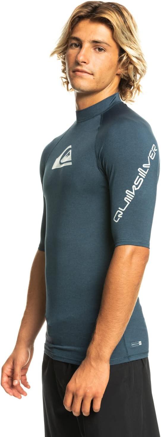 imageQuiksilver Mens All Time Short Sleeve Rashguard UPF 50 Sun Protection Surf ShirtBlue