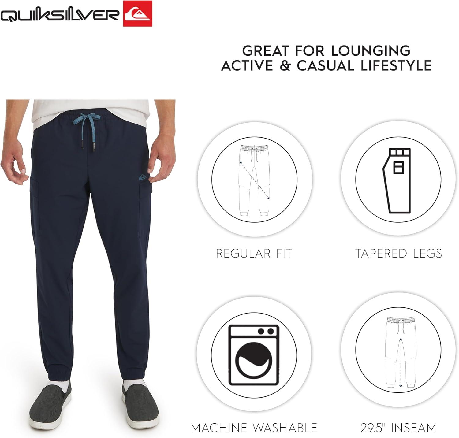 imageQuiksilver Mens Regular Fit Active Performance Midweight Cargo Woven Jogger Pants SXLDress Blue