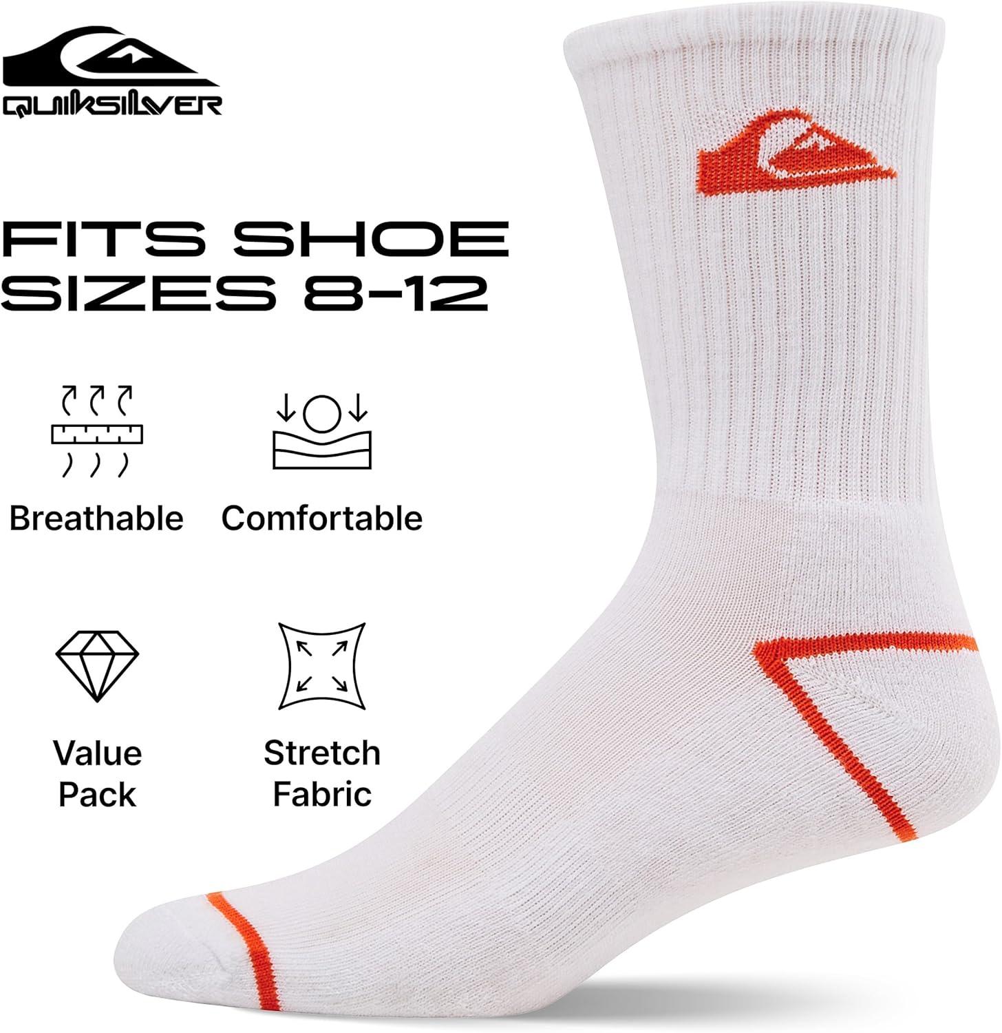 imageQuiksilver Mens Socks 8 Pairs Crew Socks for Men Premium Athletic Shoe Size 812WhiteRed whtBlue whtBlk whtOrange