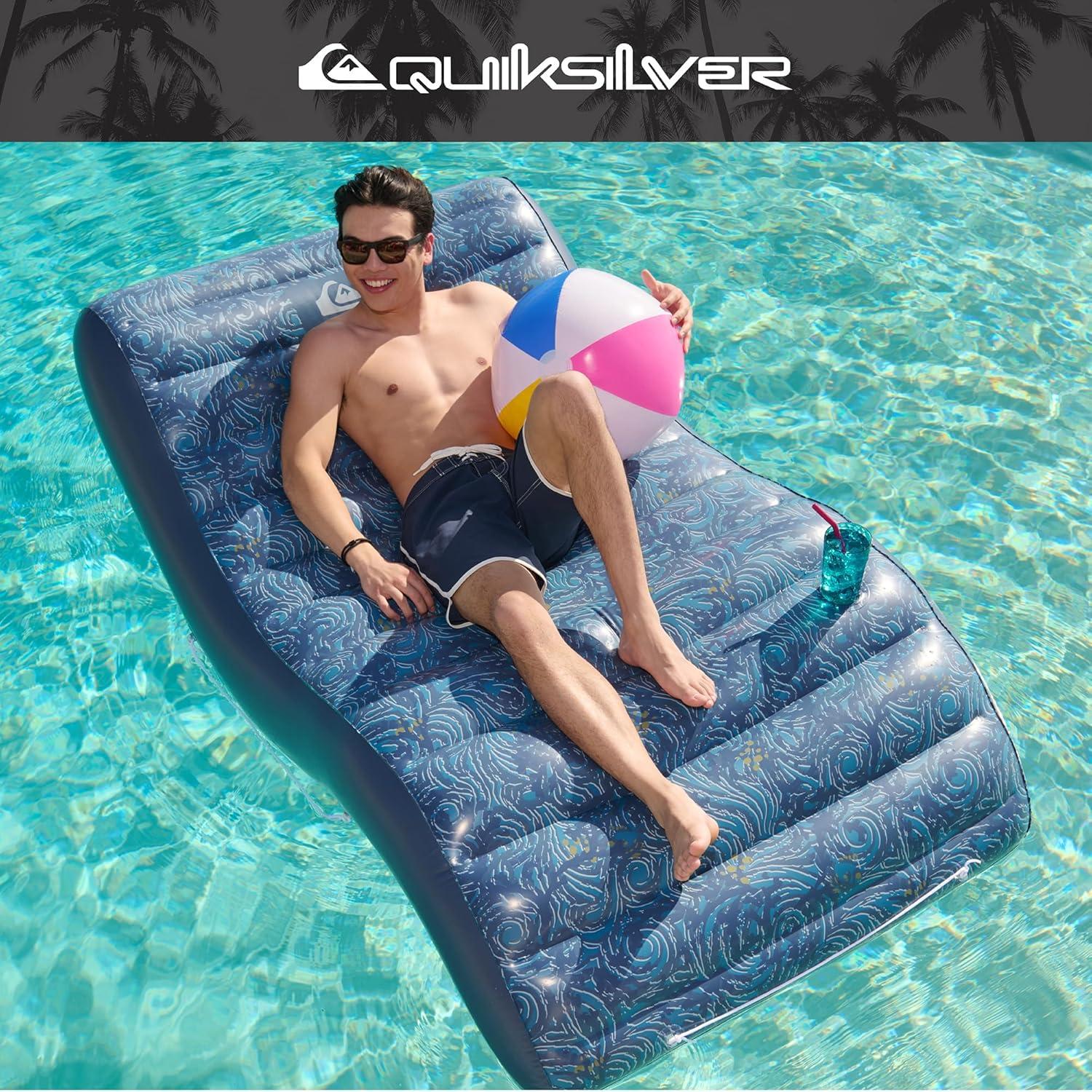 imageQuiksilver Pool Lounger Float Inflatable Lounge Chair with Backrest ampamp Cup Holders Durable ampamp Comfortable Pool Float for Adults Perfect for Pool Lake or BeachOversized Lounger