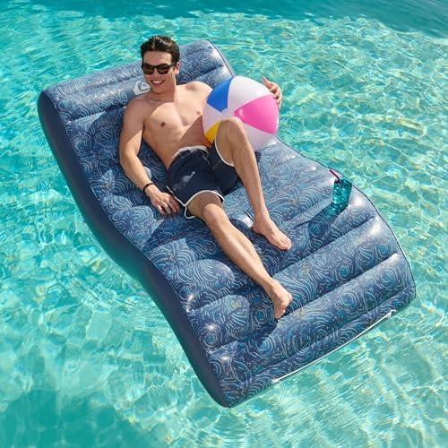 imageQuiksilver Pool Lounger Float Inflatable Lounge Chair with Backrest ampamp Cup Holders Durable ampamp Comfortable Pool Float for Adults Perfect for Pool Lake or BeachOversized Lounger