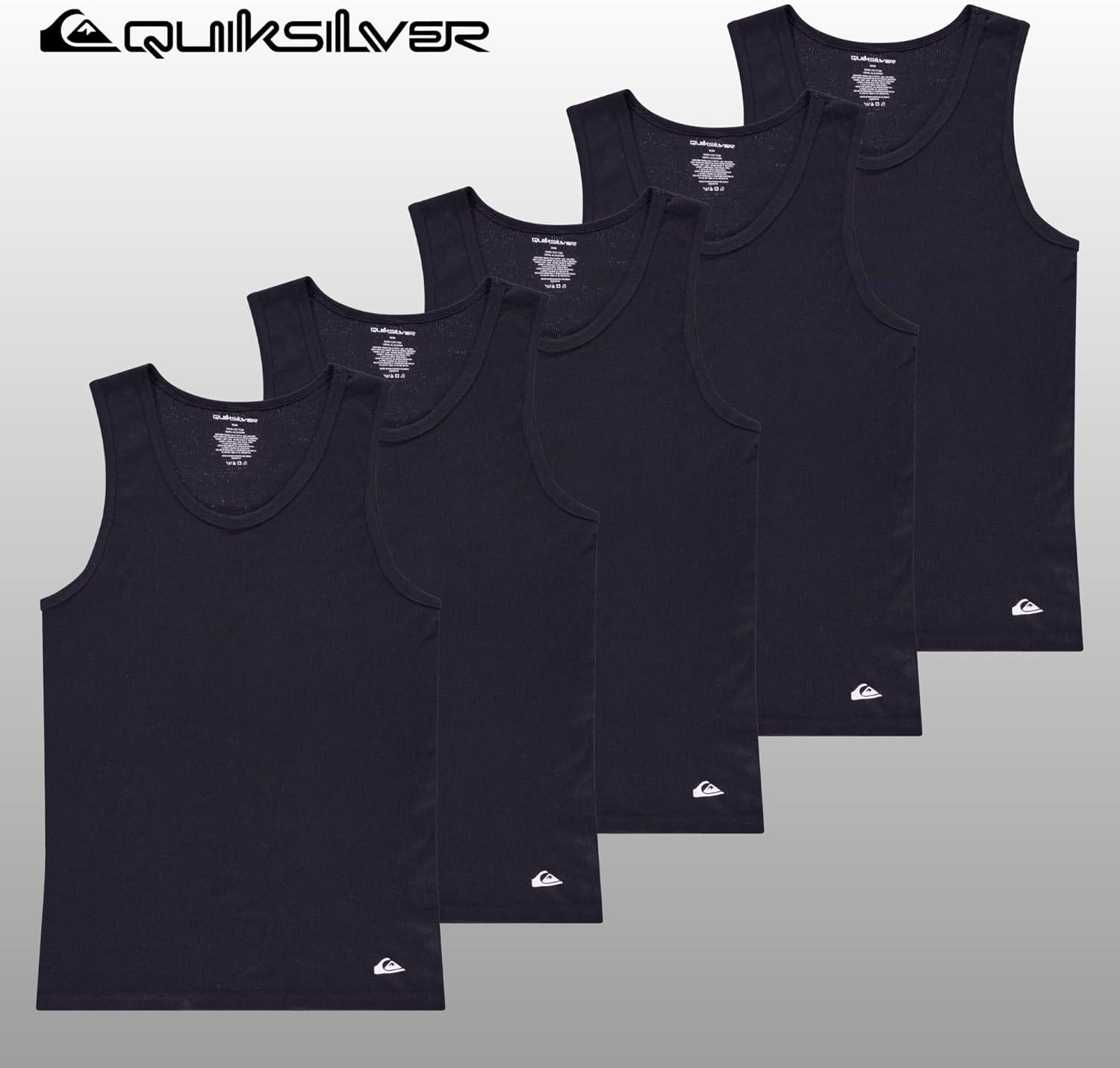 imageQuiksilver Undershirt Tank Tops for Men 5 Pack Lightweight Ribbed TanktopsBlack