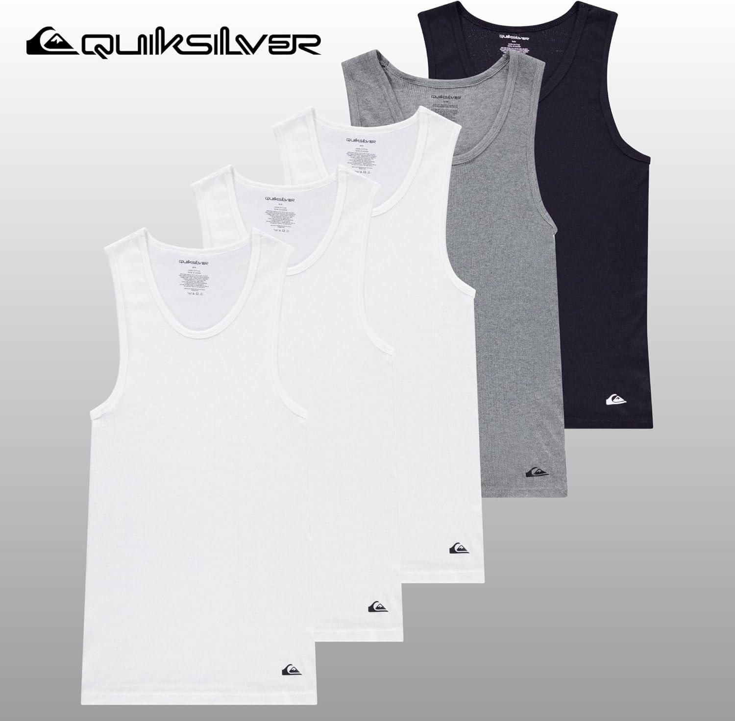 imageQuiksilver Undershirt Tank Tops for Men 5 Pack Lightweight Ribbed TanktopsWhite grey black