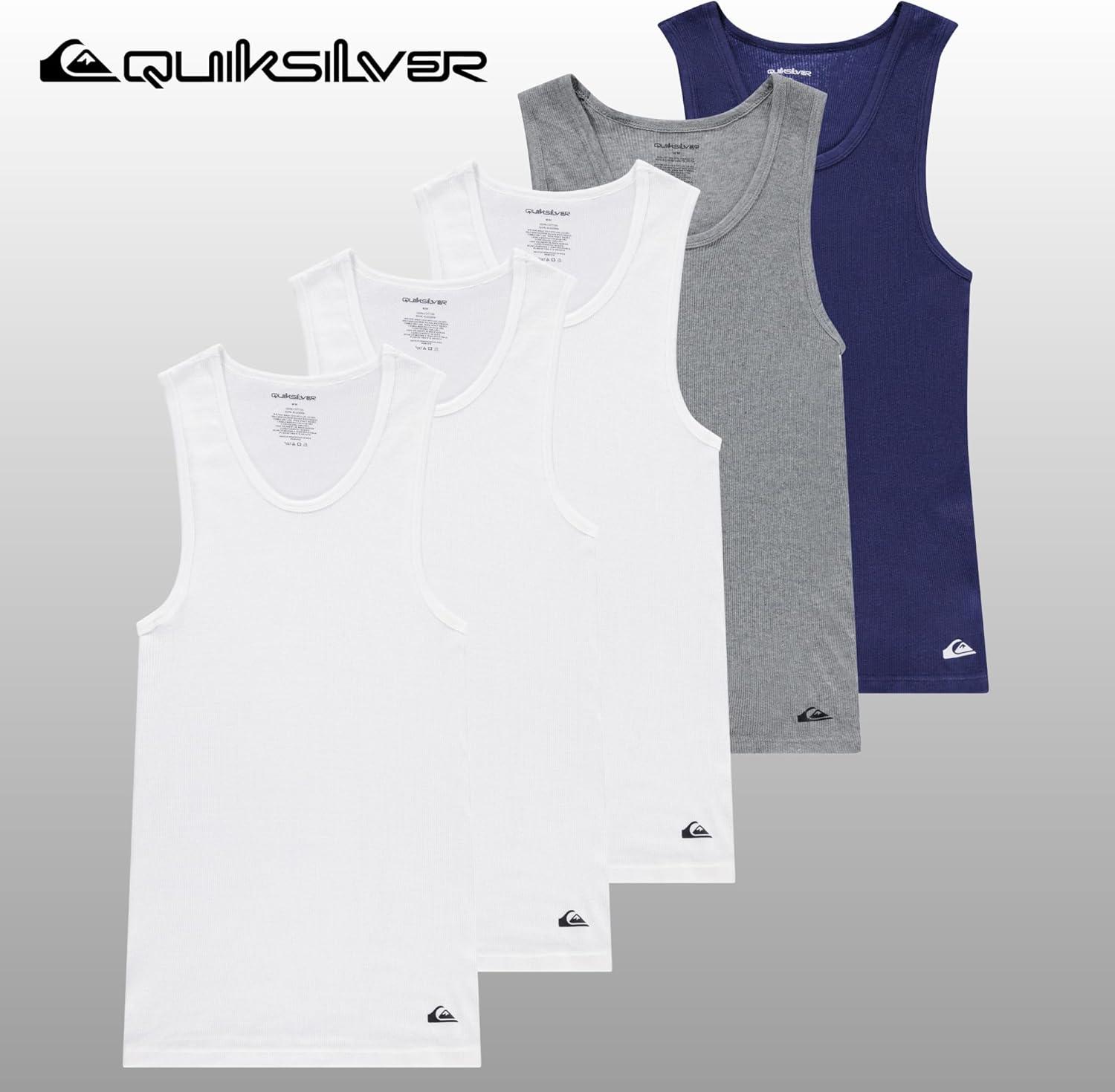 imageQuiksilver Undershirt Tank Tops for Men 5 Pack Lightweight Ribbed TanktopsWhite grey blue