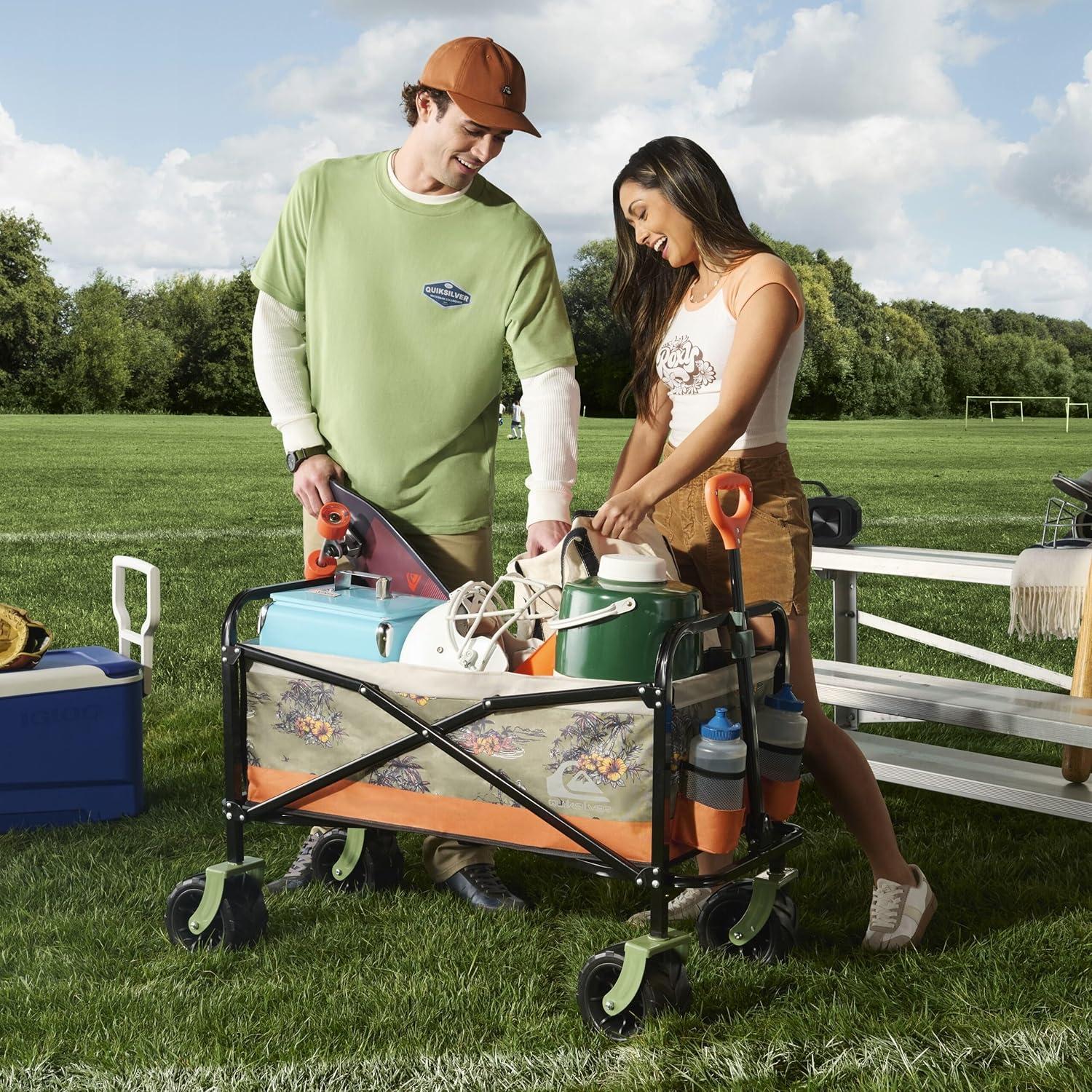 imageROXY Folding Beach Wagon Cart HeavyDuty Collapsible Utility Wagon with AllTerrain Wheels Large Storage Capacity and Adjustable Handle Ideal for Beach Camping and Outdoor AdventuresHeavy Duty Wagon