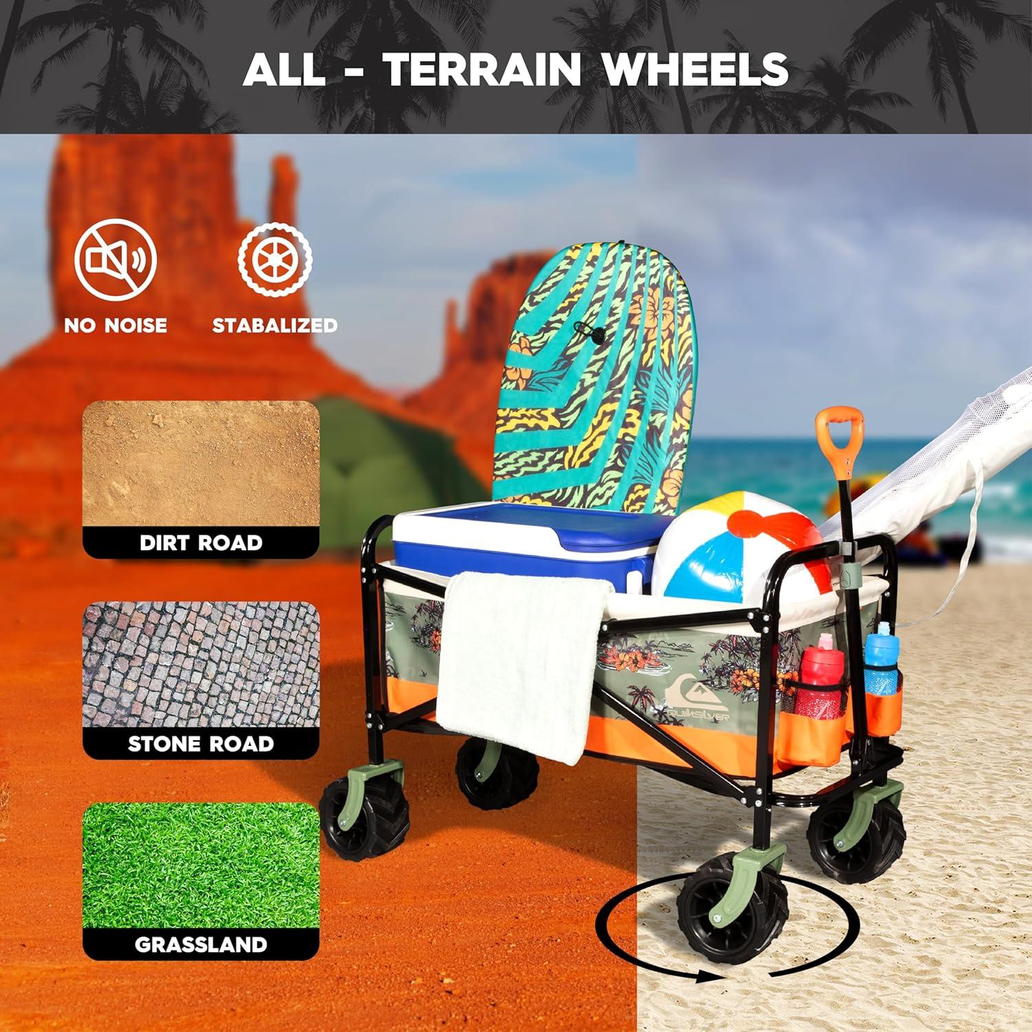 imageROXY Folding Beach Wagon Cart HeavyDuty Collapsible Utility Wagon with AllTerrain Wheels Large Storage Capacity and Adjustable Handle Ideal for Beach Camping and Outdoor AdventuresHeavy Duty Wagon
