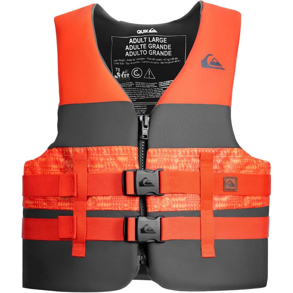 imageQUIKSILVER USCG Approved Mens Life Jacket Type III PFD Lightweight Life Vest with EPE FoamQuickRelease Buckles and Drain Holes for Fishing Boating ampamp Kayaking WatersportsOrange