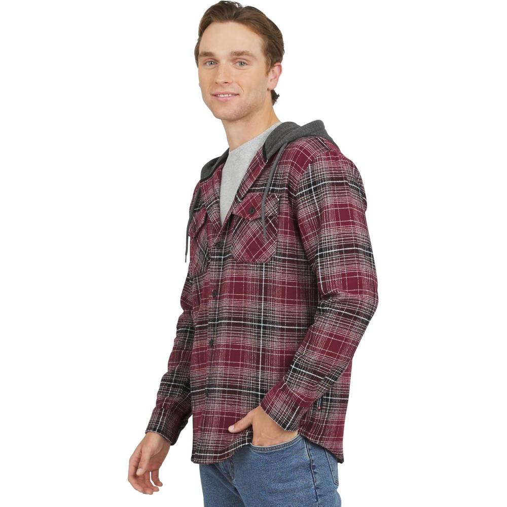 imageQuiksilver Mens Regular Fit Cozy Soft Button Down Hooded Flannel Shirt SXLAnthracite