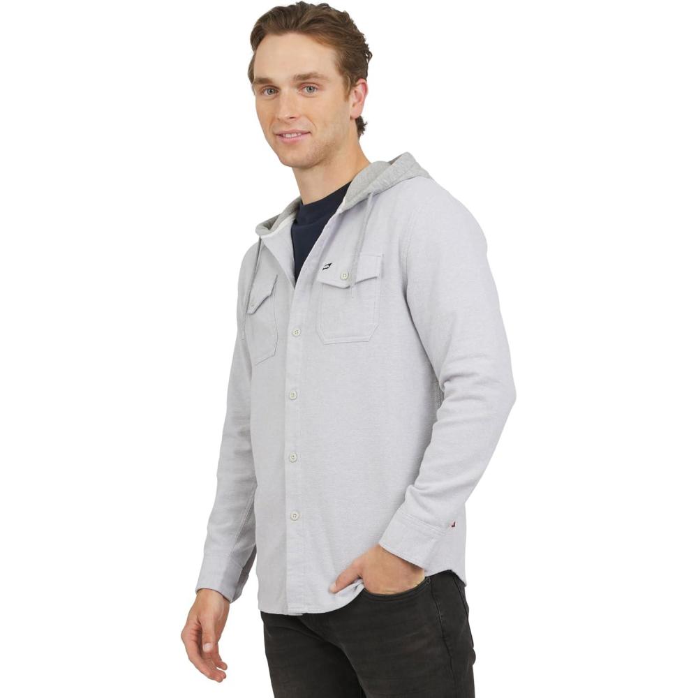 imageQuiksilver Mens Regular Fit Cozy Soft Button Down Hooded Flannel Shirt SXLHarbor Mist