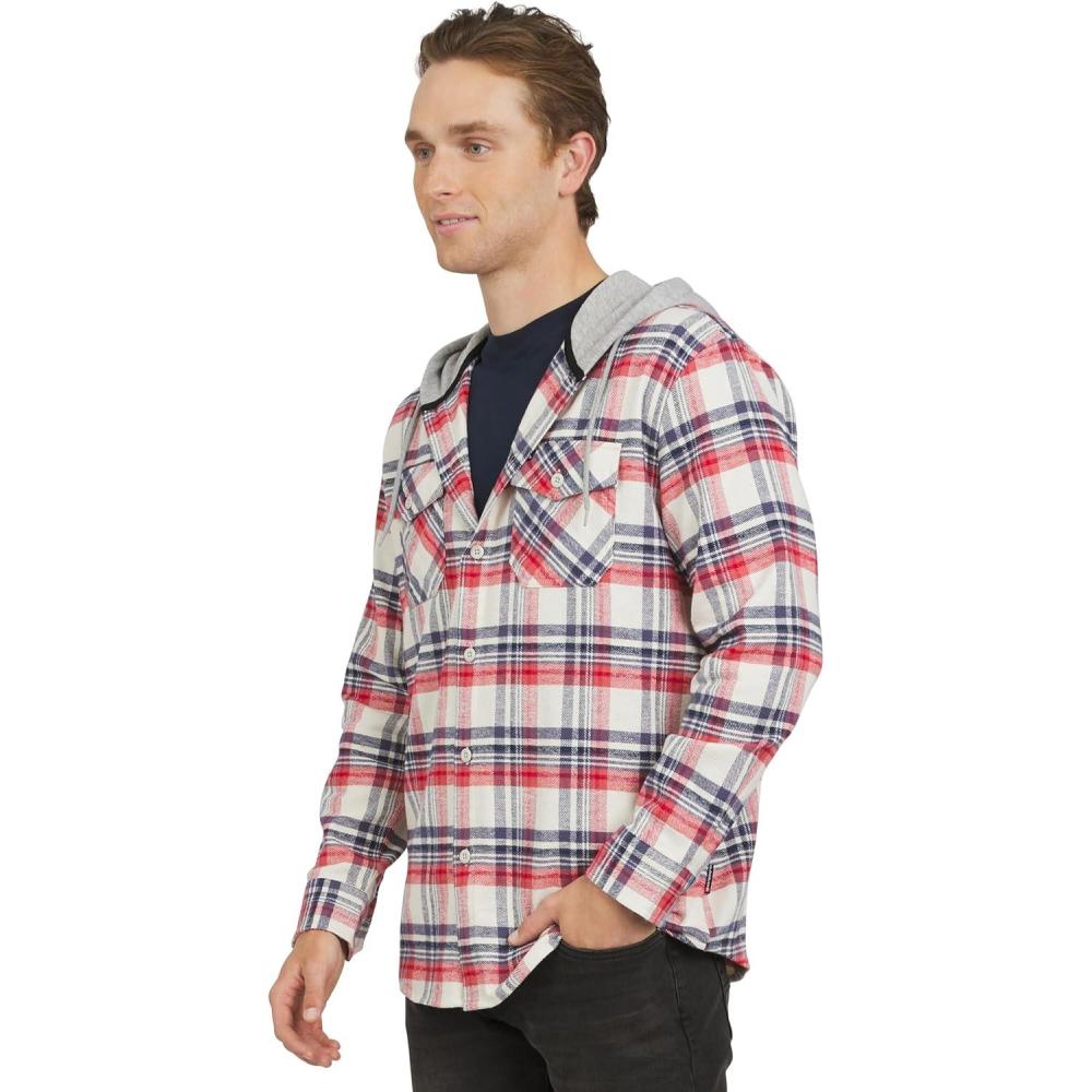 imageQuiksilver Mens Regular Fit Cozy Soft Button Down Hooded Flannel Shirt SXLMineral Red