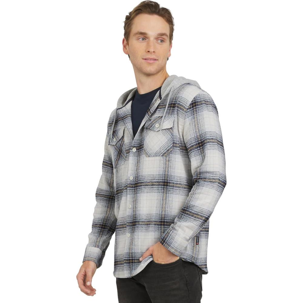 imageQuiksilver Mens Regular Fit Cozy Soft Button Down Hooded Flannel Shirt SXLSilver Birch