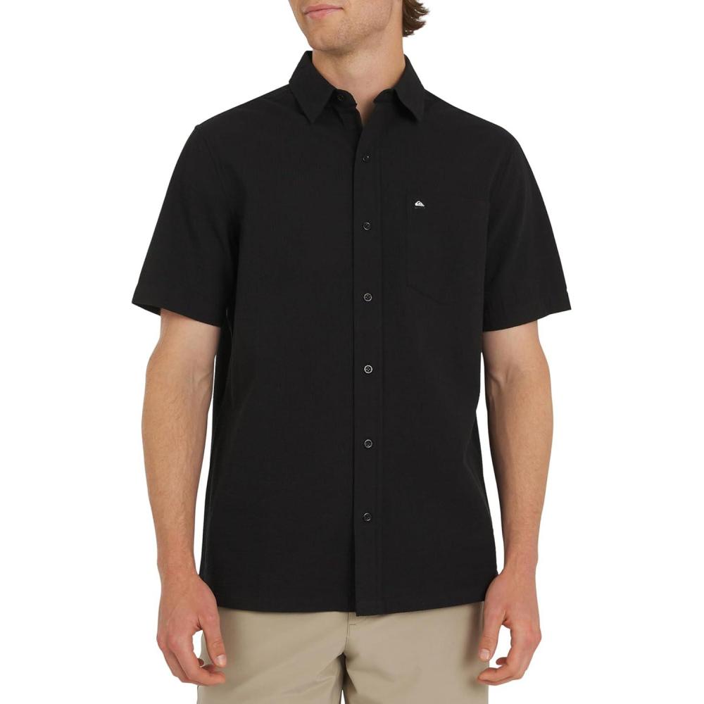imageQuiksilver Mens Regular Fit Premium Cotton Short Sleeve Button Down Seersucker ShirtBlack
