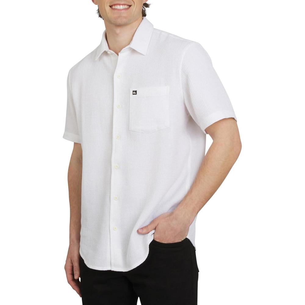 imageQuiksilver Mens Regular Fit Premium Cotton Short Sleeve Button Up Waffle Woven ShirtBurnt