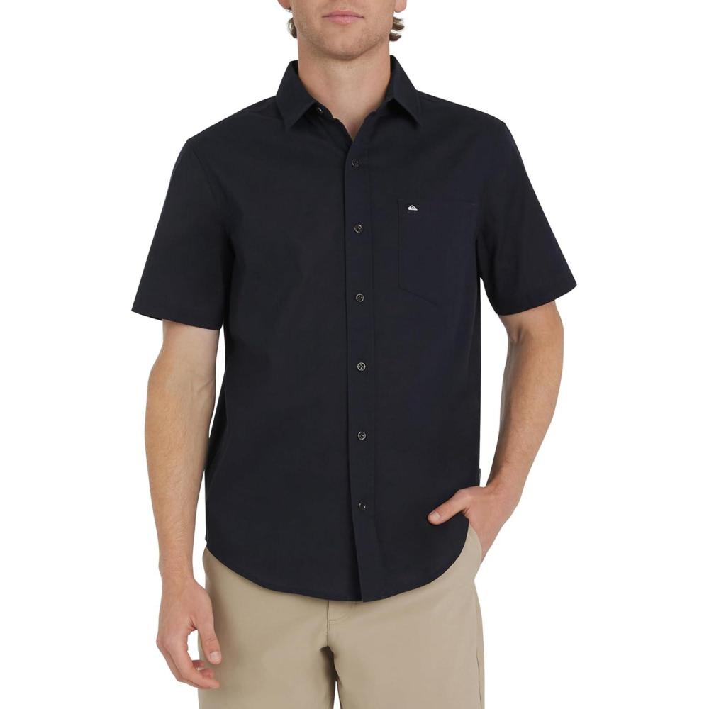 imageQuiksilver Mens Regular Fit Premium Cotton Woven Short Sleeve Button Up Casual ShirtEclipse