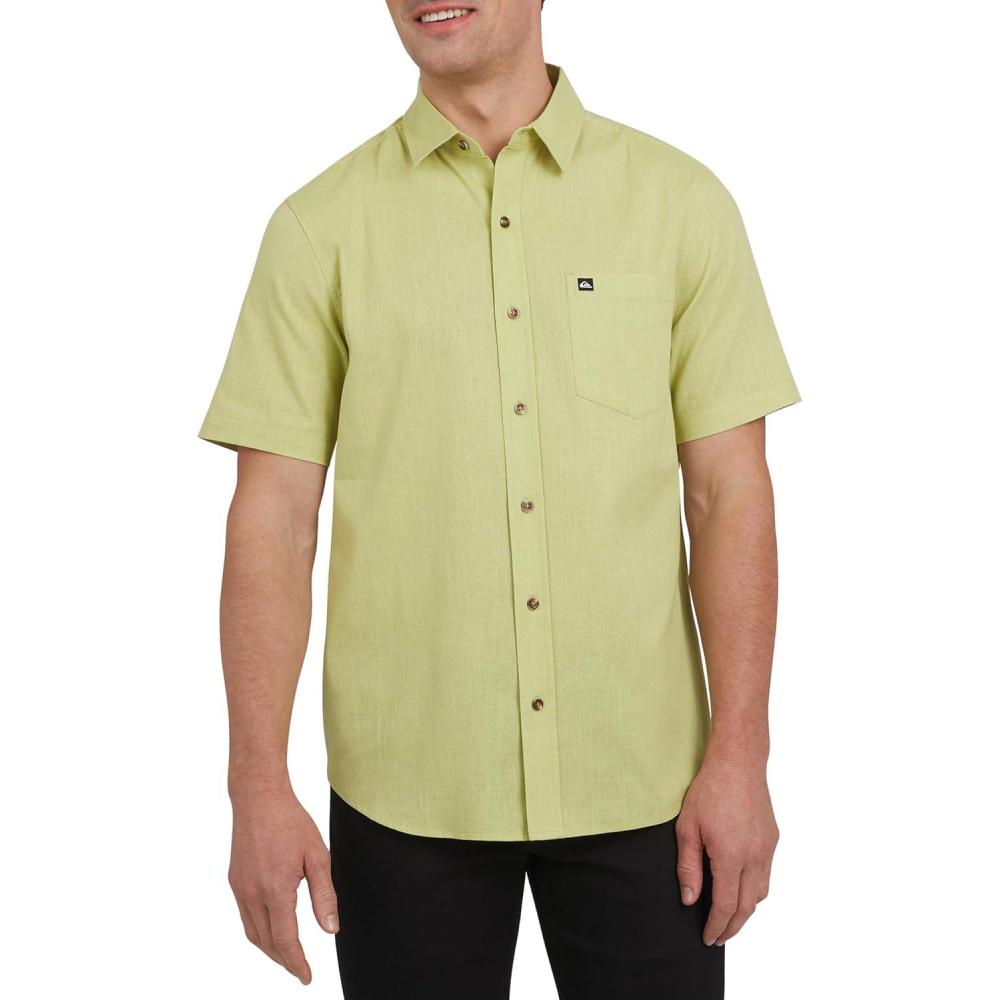 imageQuiksilver Mens Regular Fit Premium Cotton Woven Short Sleeve Button Up Casual ShirtMoss