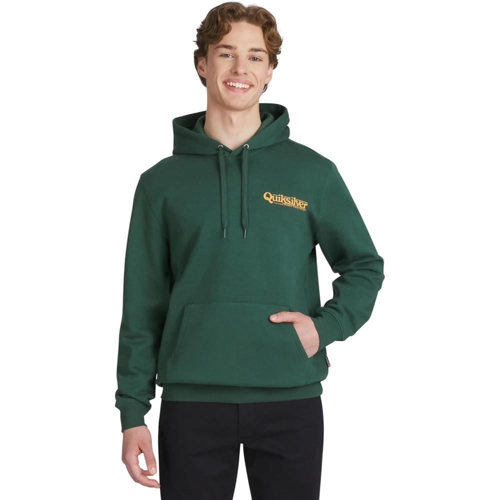 imageQuiksilver Mens Regular Fit Super Soft Fleece Midweight Pullover Hooded SweatshirtGreen Topiary