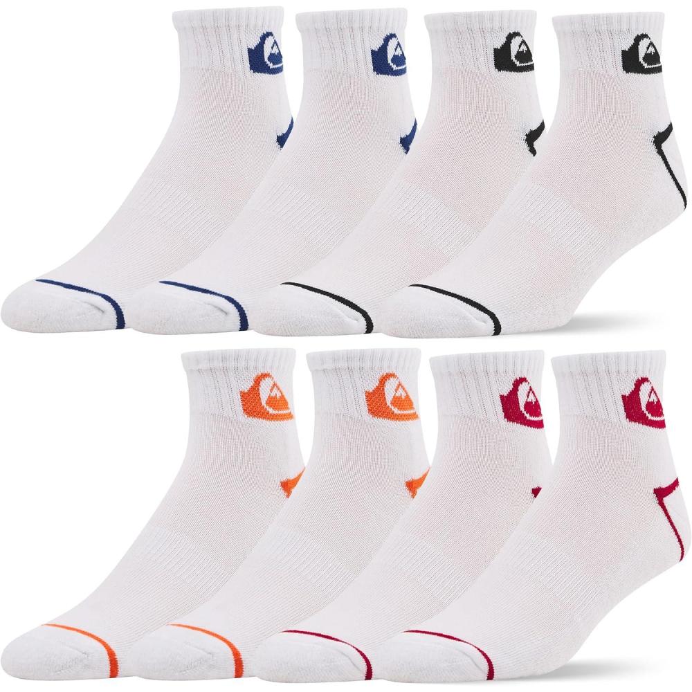 imageQuiksilver Mens Socks 8 Pairs Ankle Socks for Men Premium Athletic Shoe Size 812WhiteRed whtBlue whtBlk whtOrange