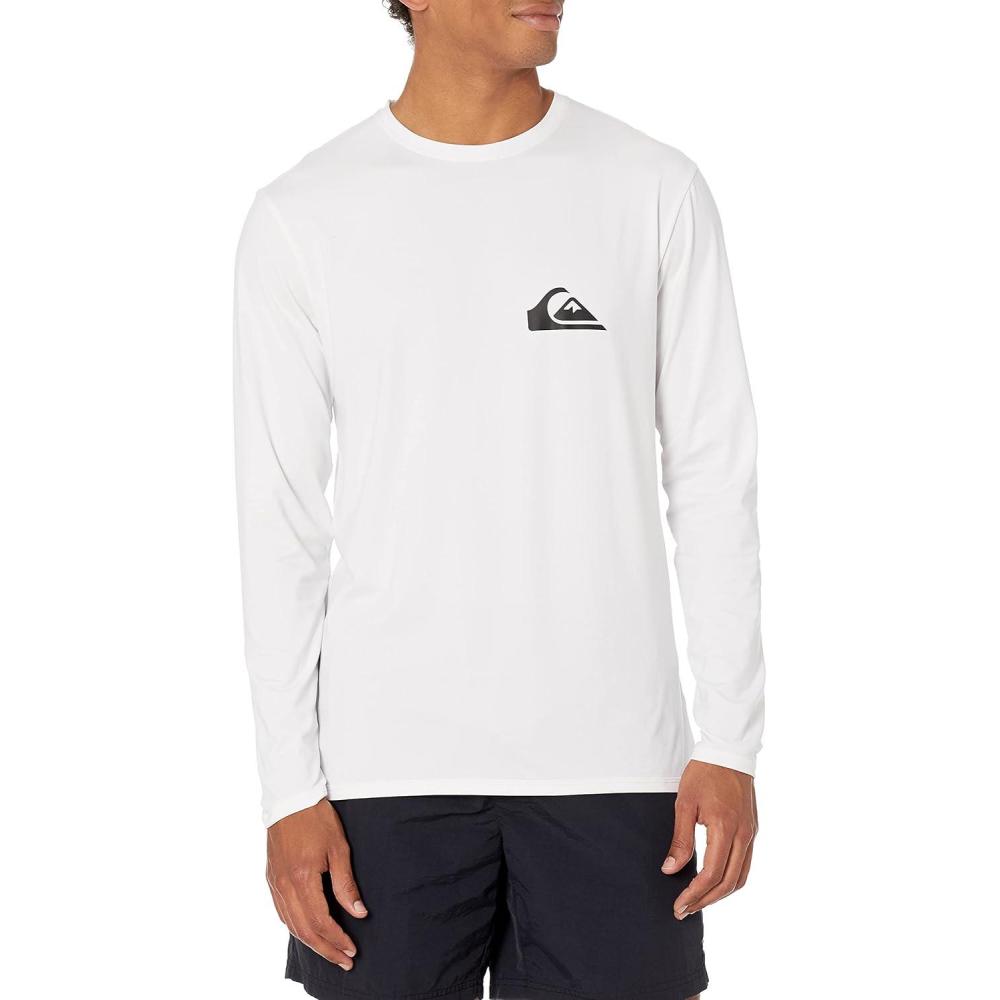 imageQuiksilver Mens Solid Streak Long Sleeve UPF 50 RashguardWhiteBlack