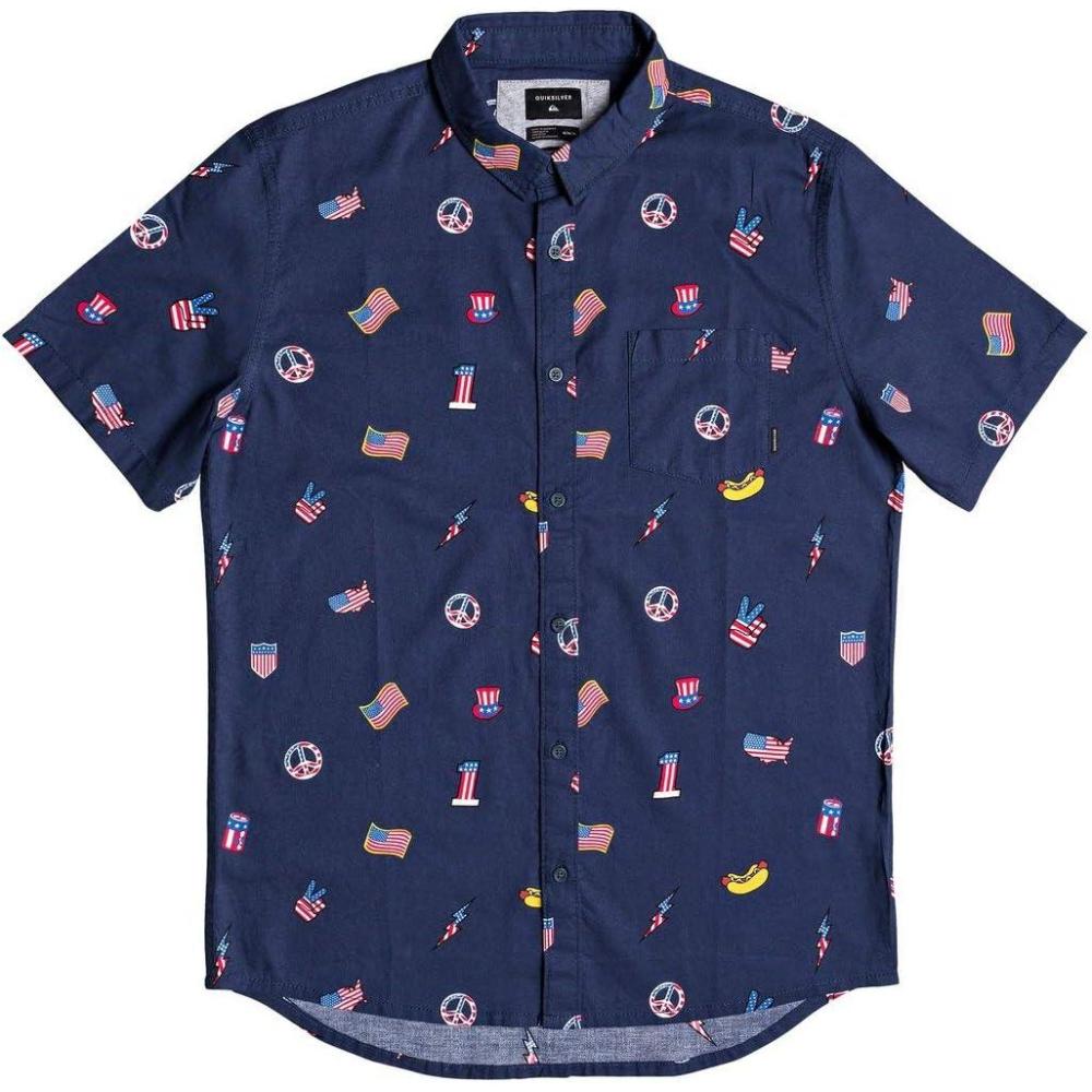 imageQuiksilver Mens Strange Daze Button Up Woven ShirtNavy Blazer Merica Patch