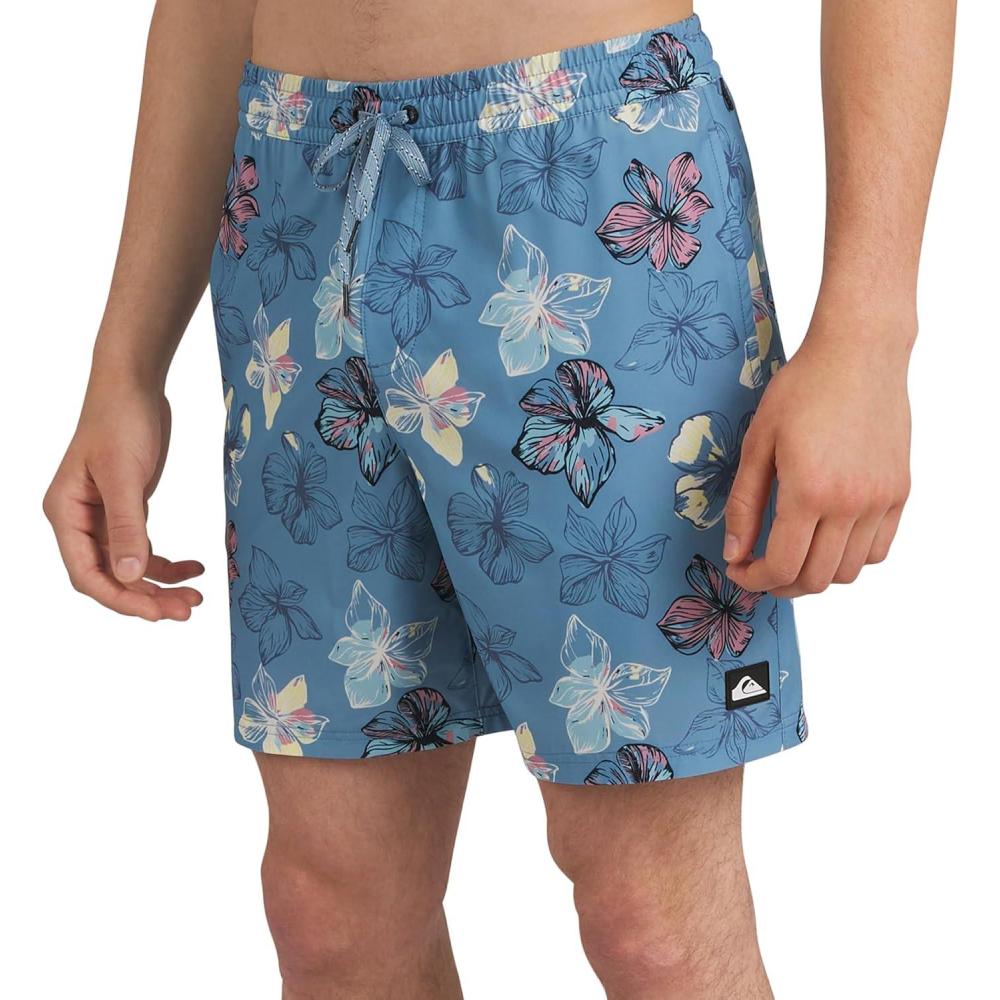 imageQuiksilver Mens Swimwear Regular Fit Stretchable Comfort Liner Swim Trunks SXXLFloral Design Blue Shadow