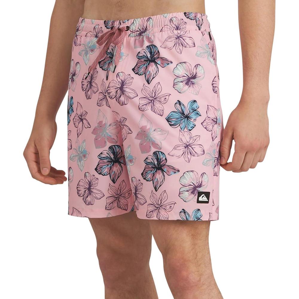 imageQuiksilver Mens Swimwear Regular Fit Stretchable Comfort Liner Swim Trunks SXXLFloral Design Orchid Pink