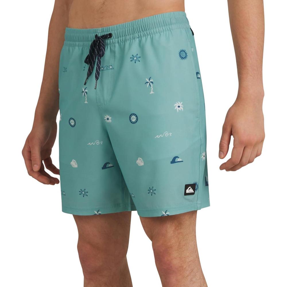 imageQuiksilver Mens Swimwear Regular Fit Stretchable Comfort Liner Swim Trunks SXXLGraphic Design Jade Grey