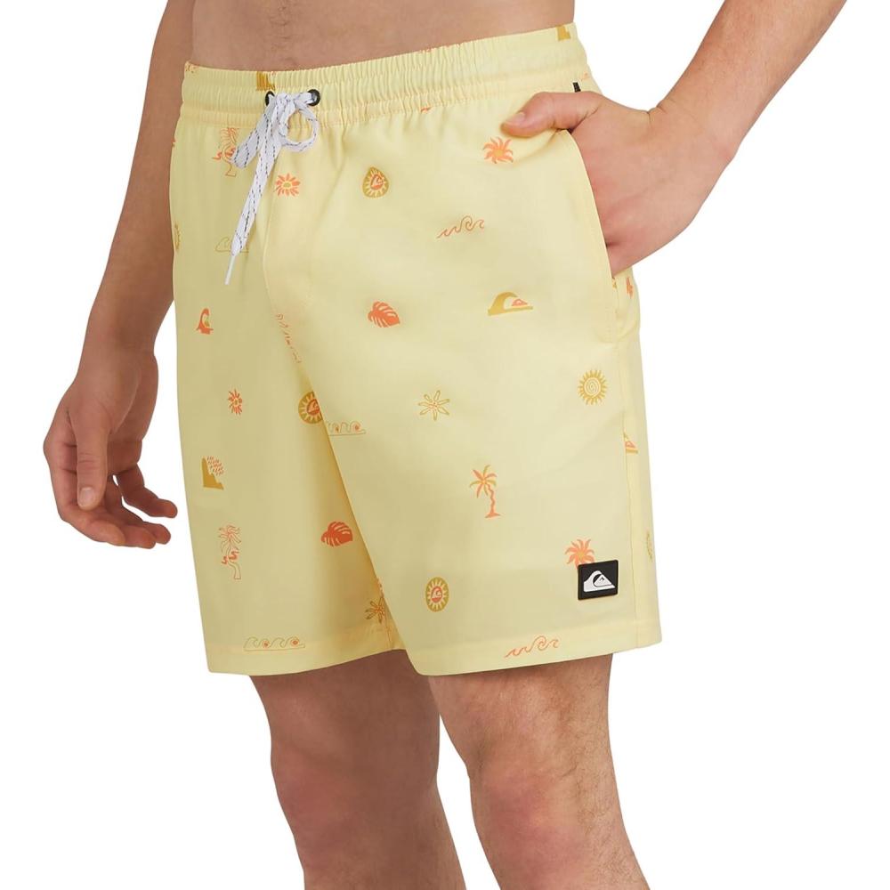 imageQuiksilver Mens Swimwear Regular Fit Stretchable Comfort Liner Swim Trunks SXXLGraphic Design  Pale Yellow