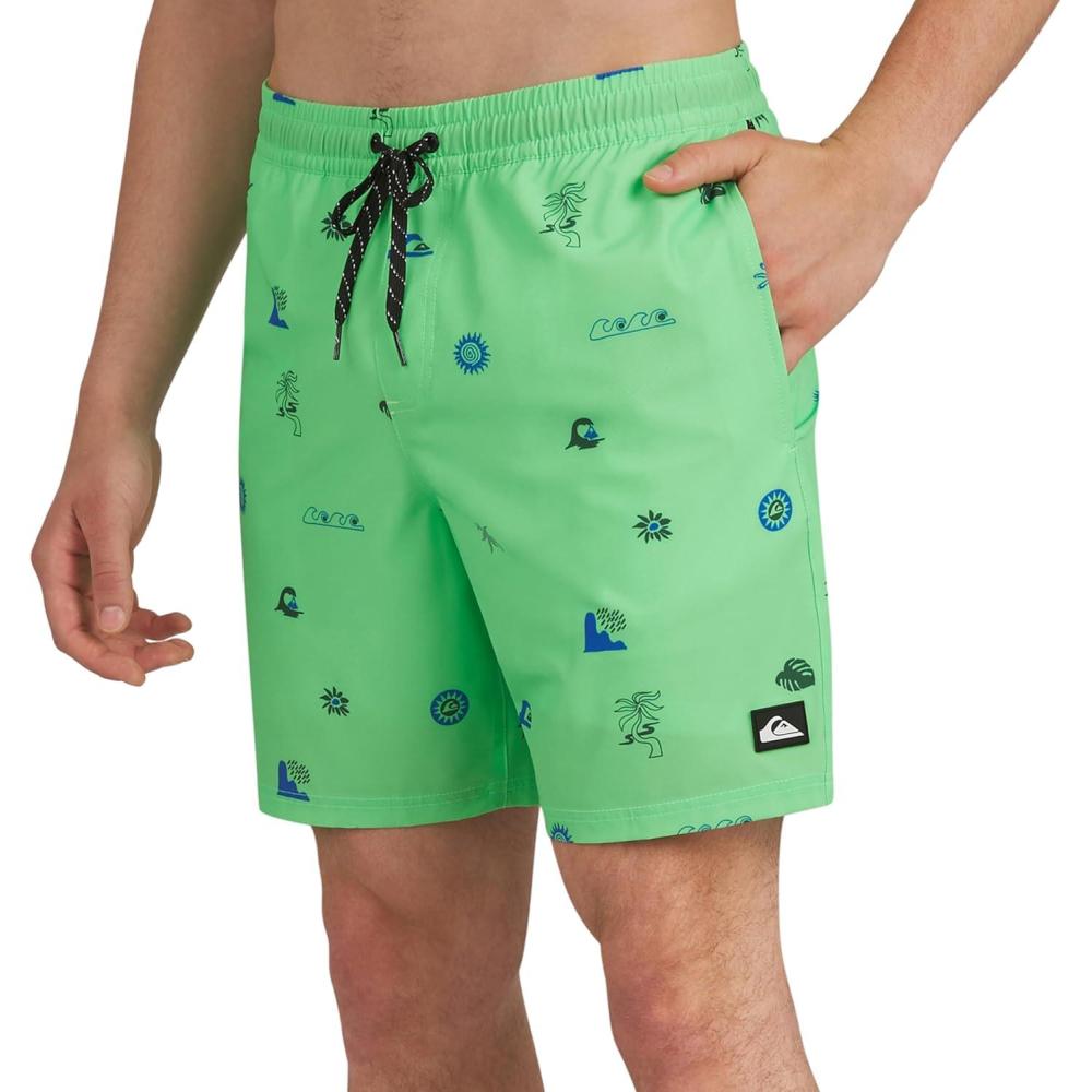 imageQuiksilver Mens Swimwear Regular Fit Stretchable Comfort Liner Swim Trunks SXXLGraphic Design Paradise Green