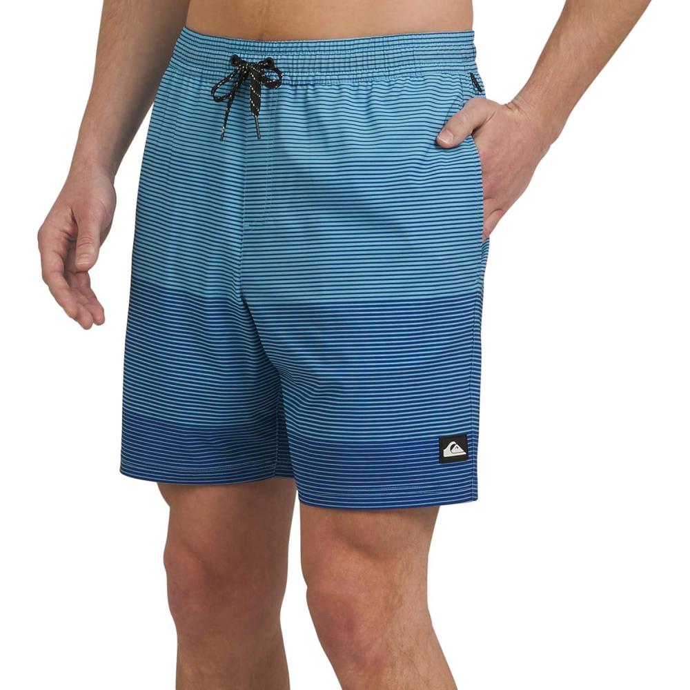 imageQuiksilver Mens Swimwear Regular Fit Stretchable Comfort Liner Swim Trunks SXXLStriped Design Light Blue