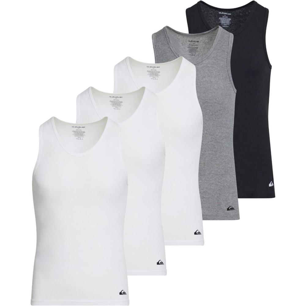 imageQuiksilver Undershirt Tank Tops for Men 5 Pack Lightweight Ribbed TanktopsWhite grey black